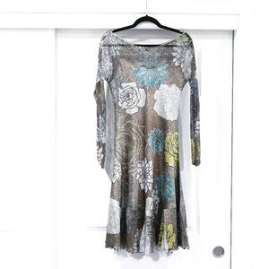 Komarov Large Midi Long Sleeve Floral Crinkle Lace Dress